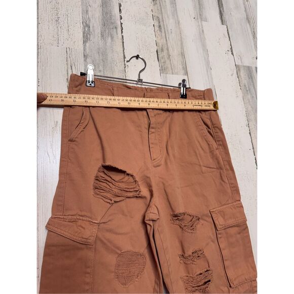 Forever 21 Brown Distressed Cargo Pants Women’s Size L Jogger Style Pockets - Picture 7 of 12